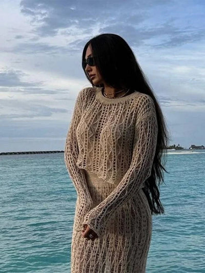 Enchanting Elegance Crochet Skirt Suit - Celestial Couture
