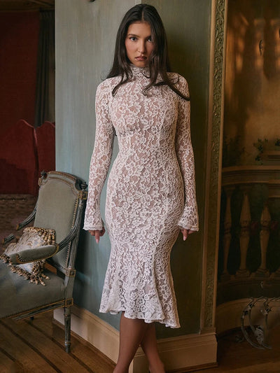 Mona Long Sleeve Lace Midi Dress