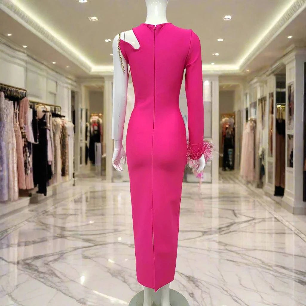 Iconic Elegance V-Neck Bodycon Midi Dress - Celestia Couture
