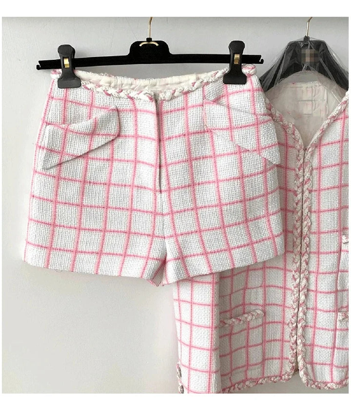 Plaid Old Money Shorts Suit - Celestia Couture