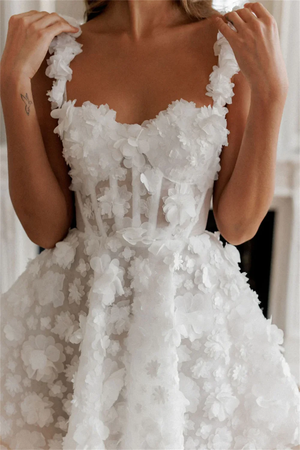 Amanda White Mini Prom Dress Flower Lace Embroidery Evening Dress Lace-up