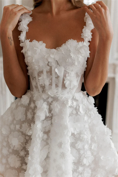 Amanda White Mini Prom Dress Flower Lace Embroidery Evening Dress Lace-up