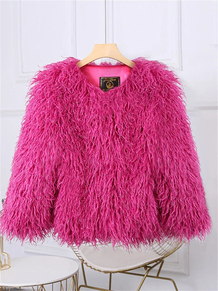 Valentina Fringe Fluffy Faux Fur Jacket