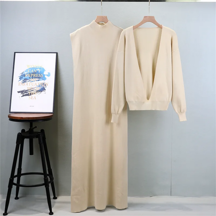 Stylish Knitted Sweater Dress Set - Celestia Couture