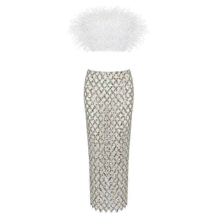 Feathered Elegance Two-Piece Party Set - Celestia Couture
