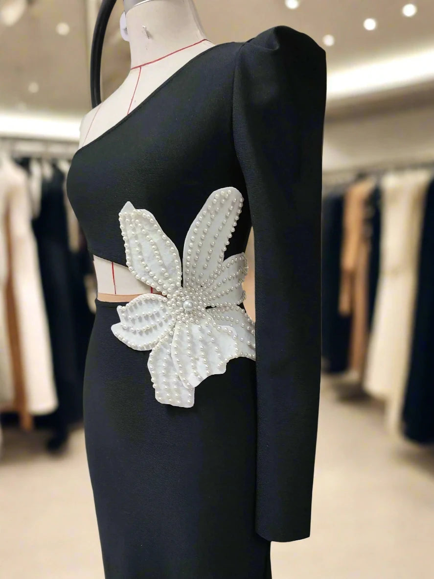 Midnight Blossom Asymmetrical Dress - Celestia Couture