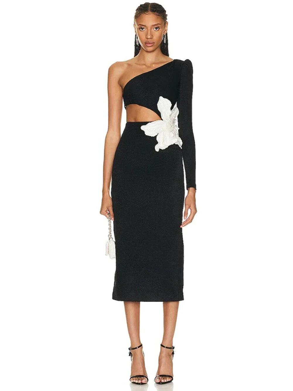 Midnight Blossom Asymmetrical Dress - Celestial Couture