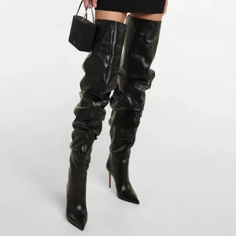 Paloma Suede Pleated Pointed Boots