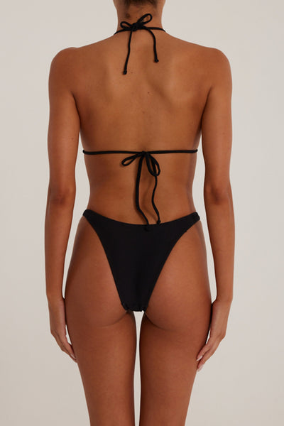 Rosette Triangle Top (Faux Suede Black/Cream) - Celestial Couture