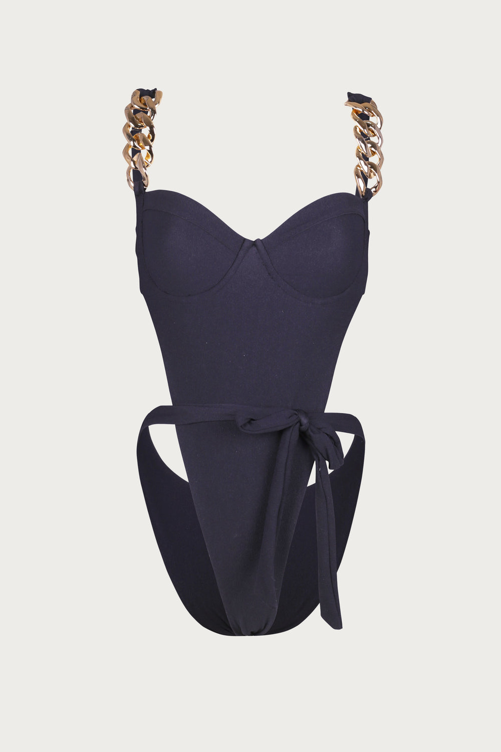 Gold Chain One Piece (Faux Suede Black) - Celestial Couture