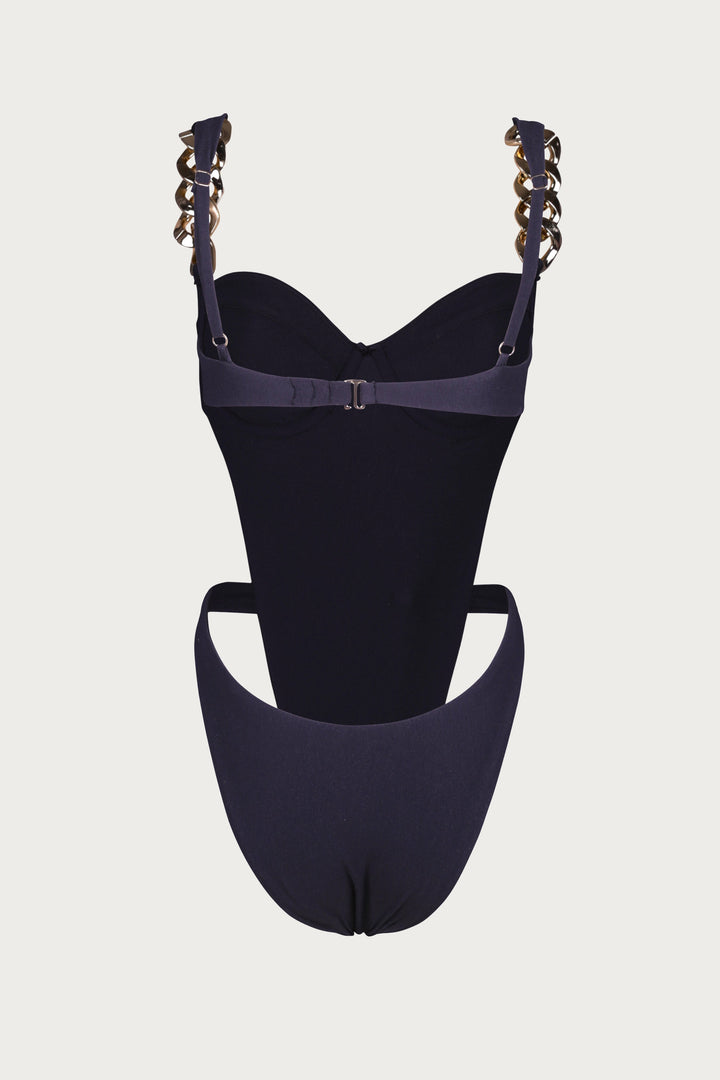 Gold Chain One Piece (Faux Suede Black) - Celestial Couture