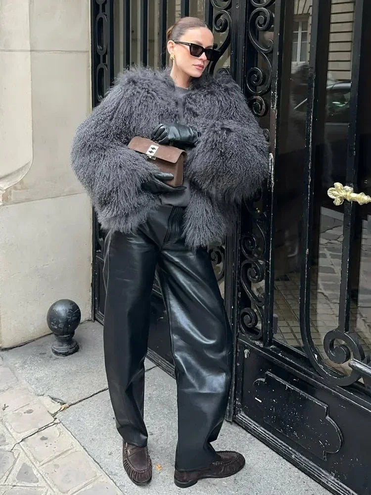 Valentina Fringe Fluffy Faux Fur Jacket