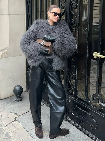 Valentina Fringe Fluffy Faux Fur Jacket