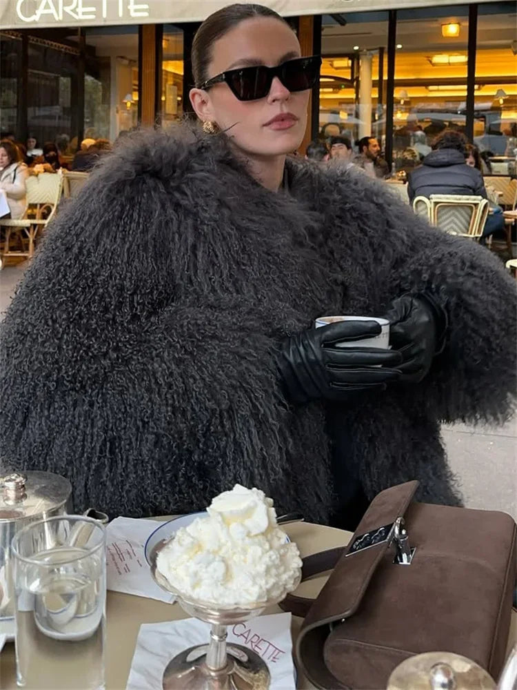 Valentina Fringe Fluffy Faux Fur Jacket