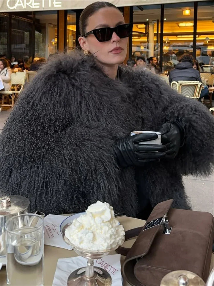 Valentina Fringe Fluffy Faux Fur Jacket