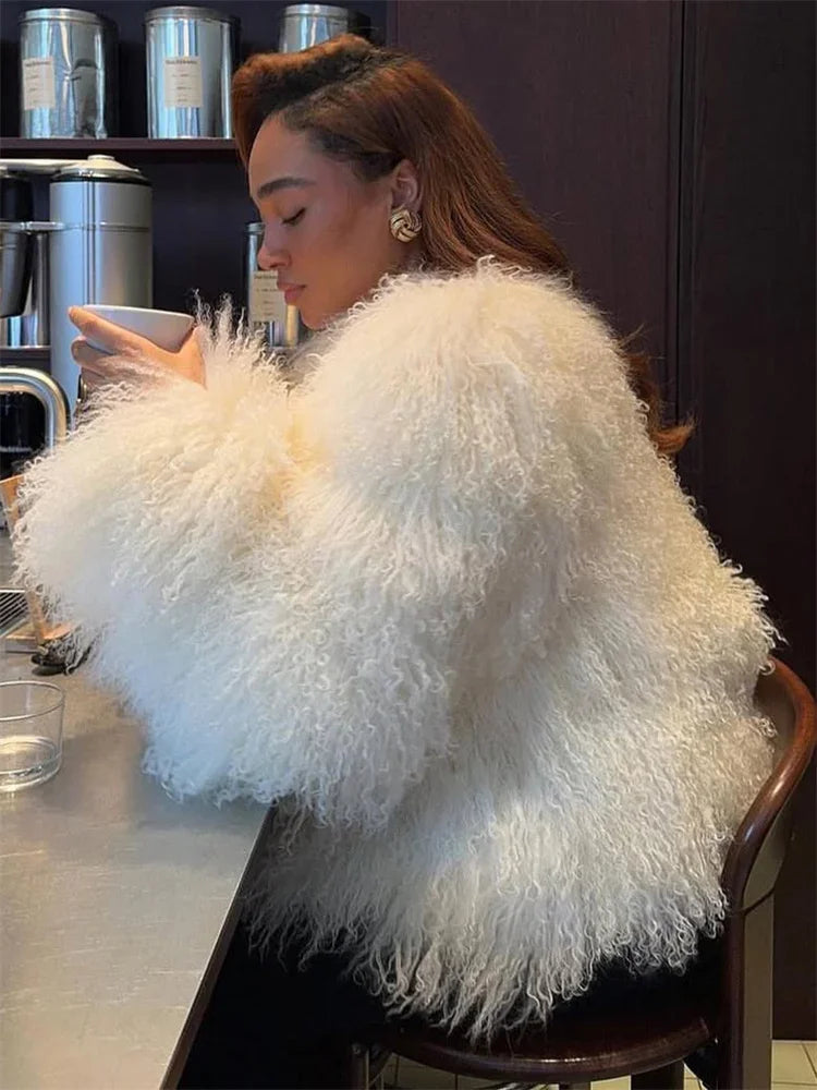Valentina Fringe Fluffy Faux Fur Jacket