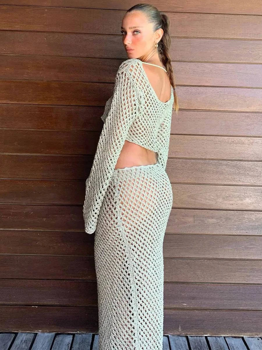 RetroWave Crochet Maxi Set - Celestia Couture