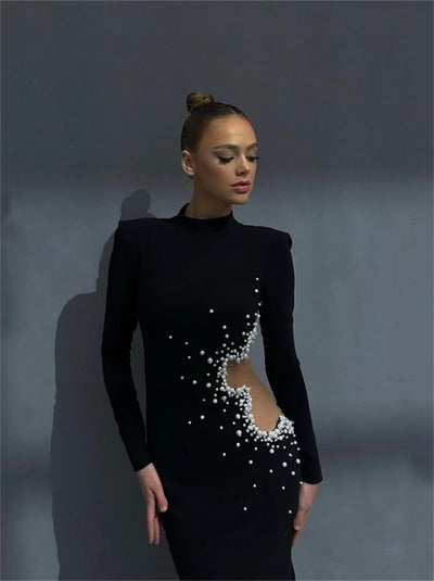 Twilight Bloom Beaded Mesh Midi Dress - Celestial Couture