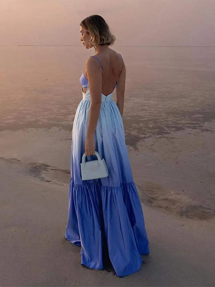Hollowed Out Pleated Long Dress - Celestia Couture