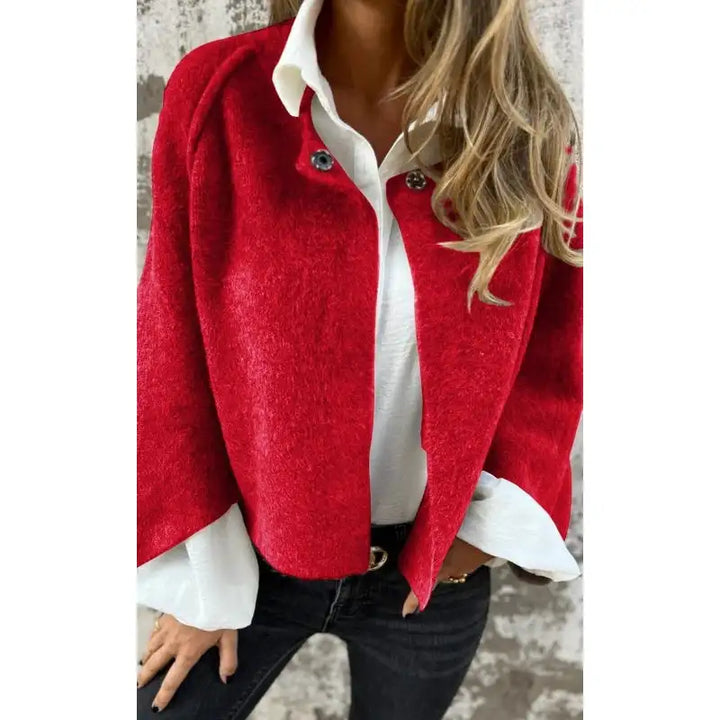 Amalia- Wool cardigan with round neck and long sleeves - Celestia Couture