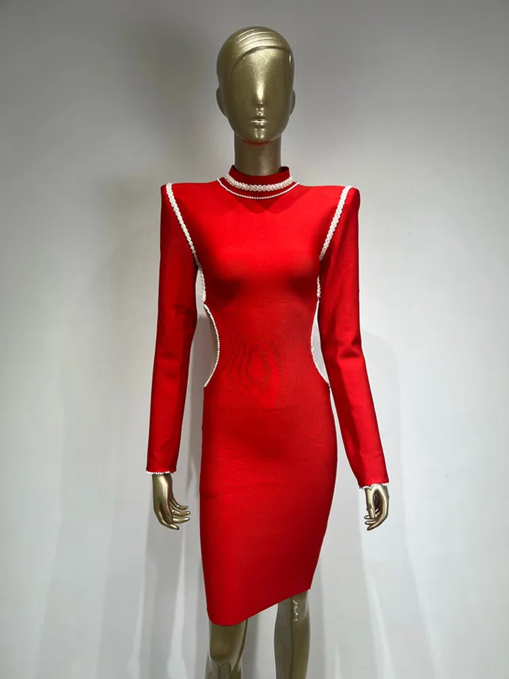 Scarlet Envy Turtleneck Midi Bodycon Dress - Celestia Couture