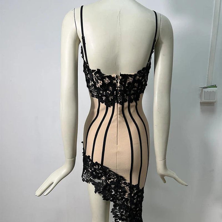 Sleeveless V-Neck Bodycon Lace Bandage Dress - Celestia Couture