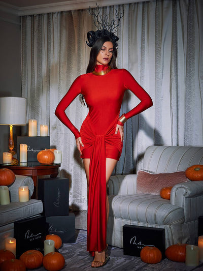 Chic Samantha Long Sleeve Draped Mini Dress for Effortless Elegance - Celestial Couture