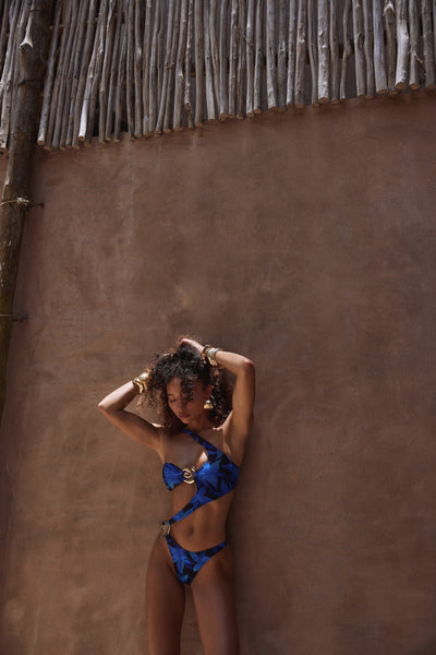 Spiral One Shoulder One Piece (Blue Tropical) - Celestial Couture