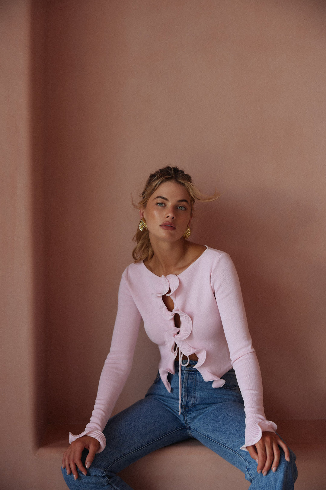Ruffle Hem Top (Pale Pink) - Celestia Couture