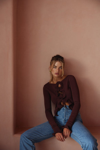 Ruffle Hem Top (Chocolate Brown) - Celestial Couture