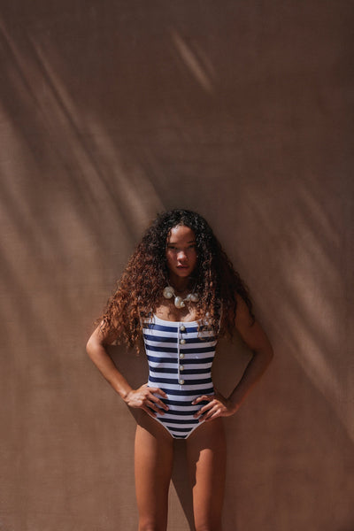 The Grace Tank One Piece (Navy Cream Stripe/White) - Celestial Couture