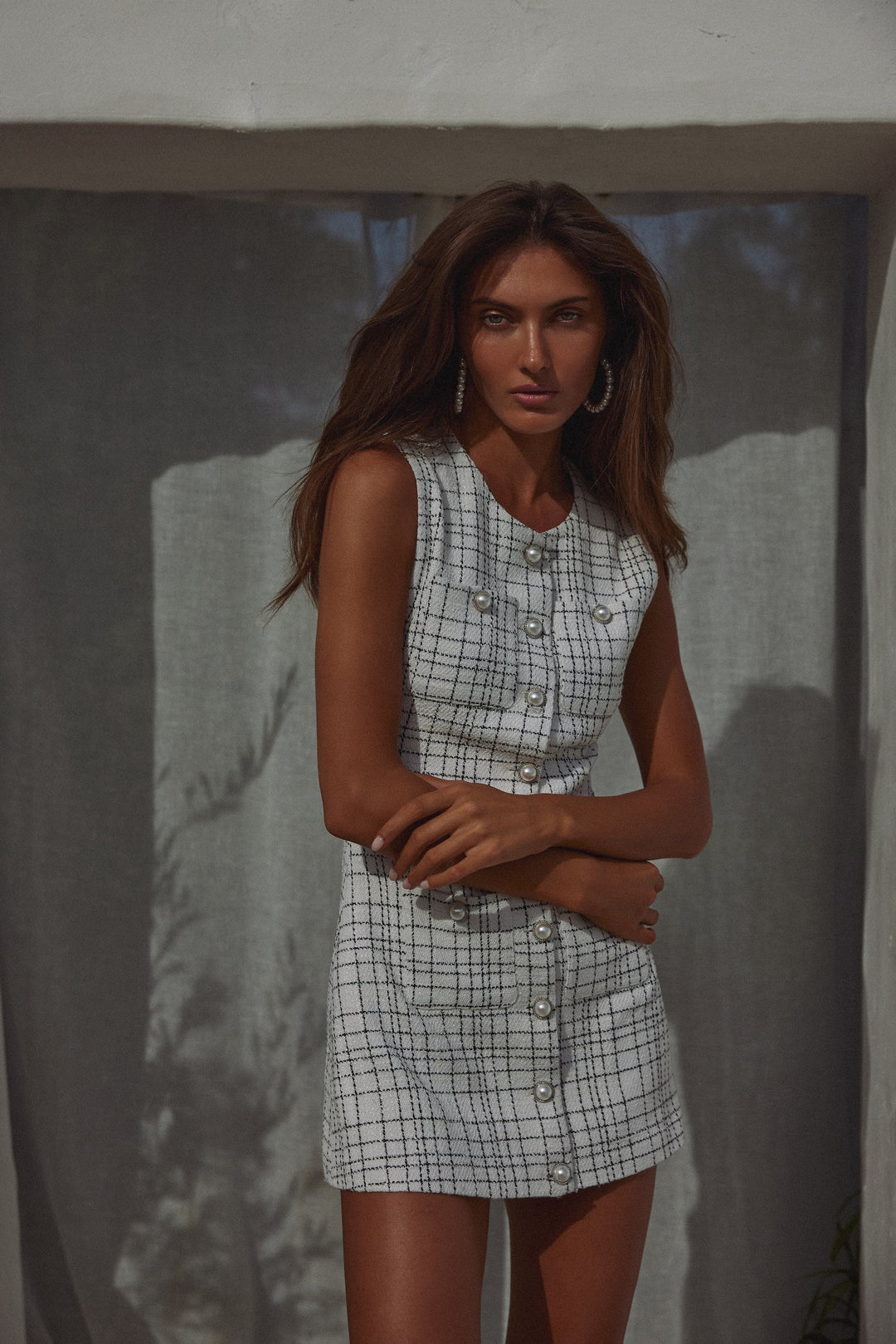 Grace Dress (White Tweed) - Celestia Couture