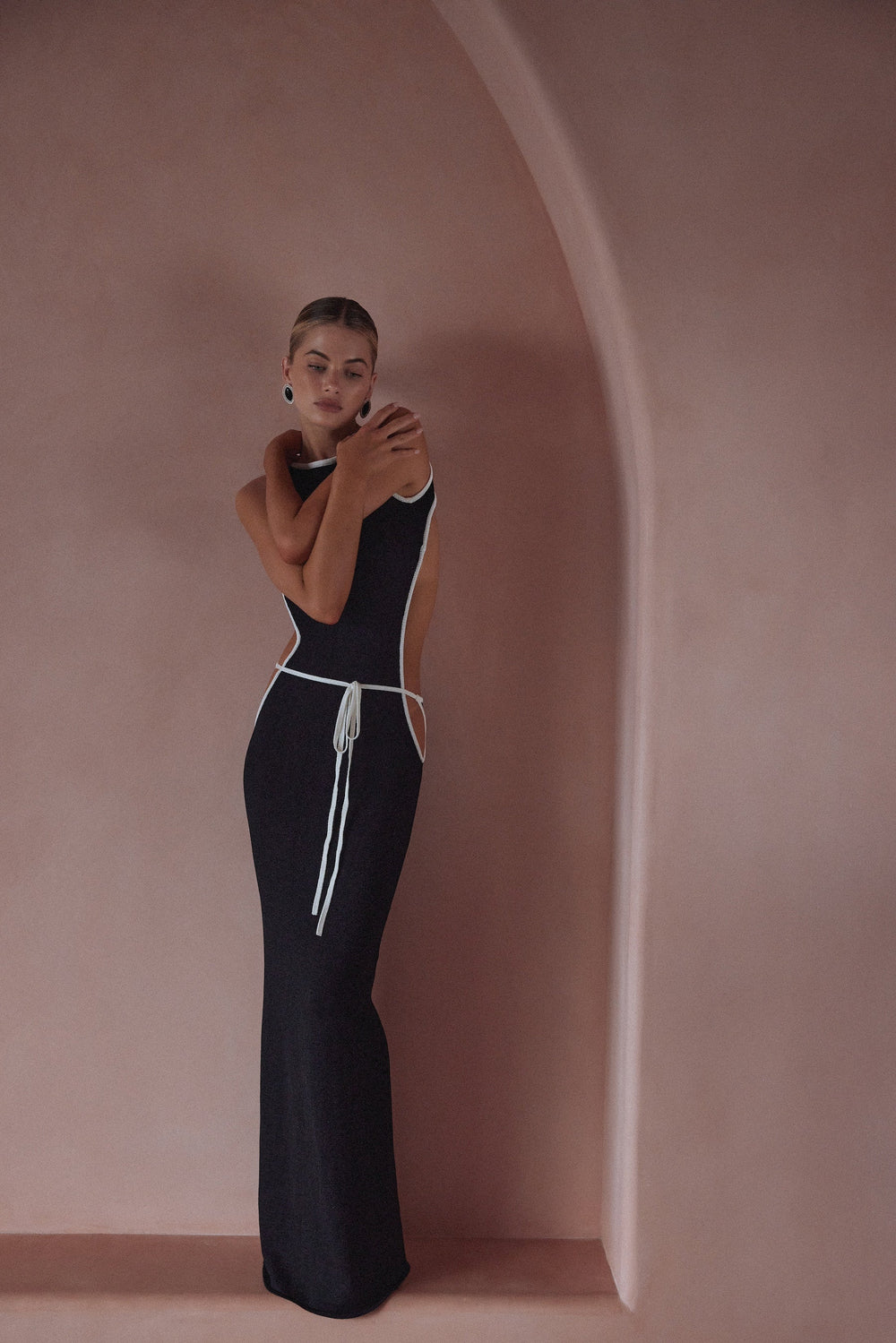 Tie Maxi Dress (Black/Cream) - Celestia Couture