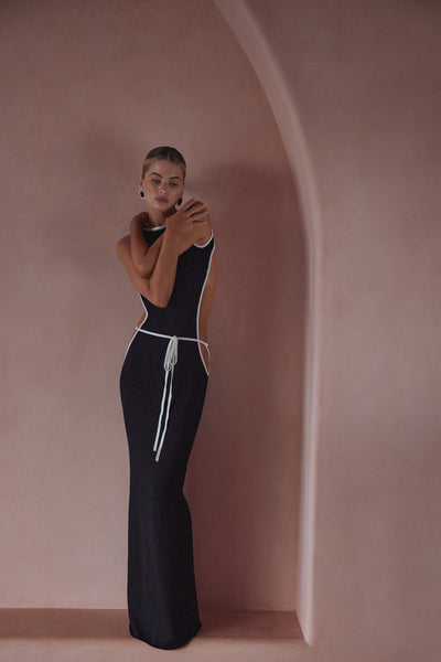 Tie Maxi Dress (Black/Cream) - Celestial Couture