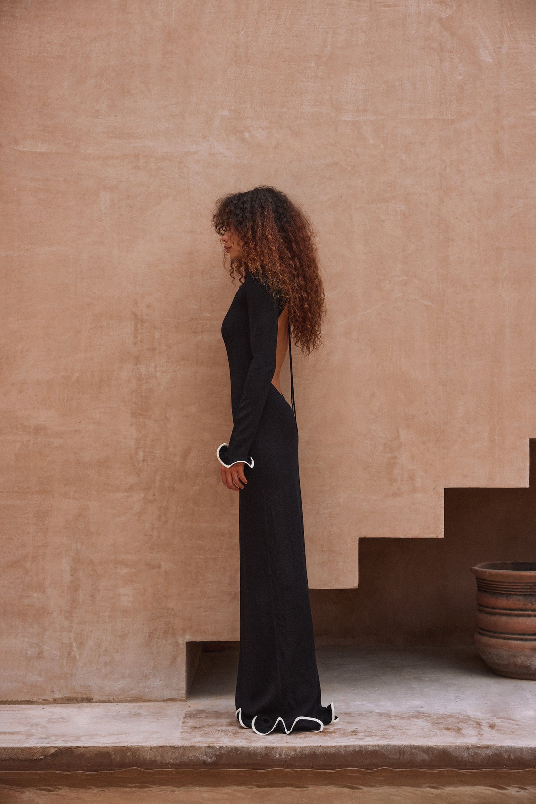 Ruffle Hem Maxi Dress (Black/Cream) - Celestia Couture