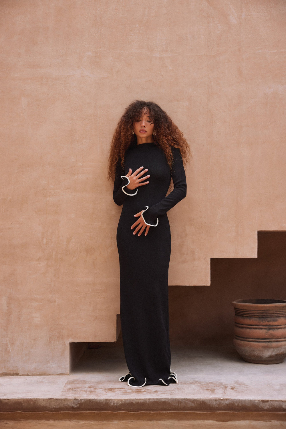 Ruffle Hem Maxi Dress (Black/Cream) - Celestia Couture