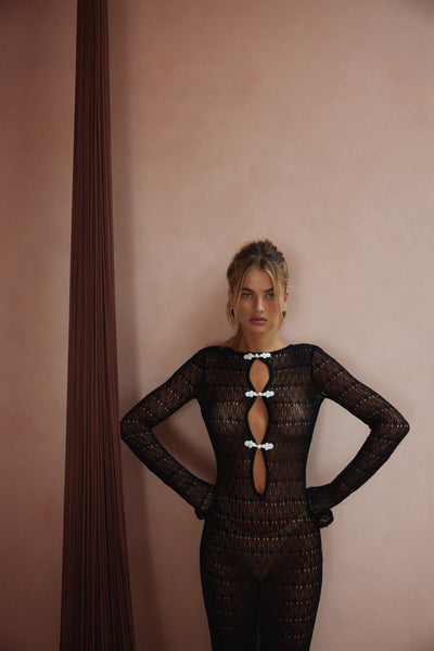 Keyhole Crochet Dress (Black/Cream) - Celestial Couture
