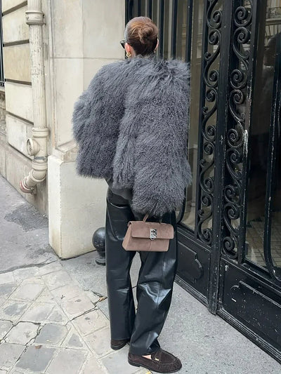 Valentina Fringe Fluffy Faux Fur Jacket