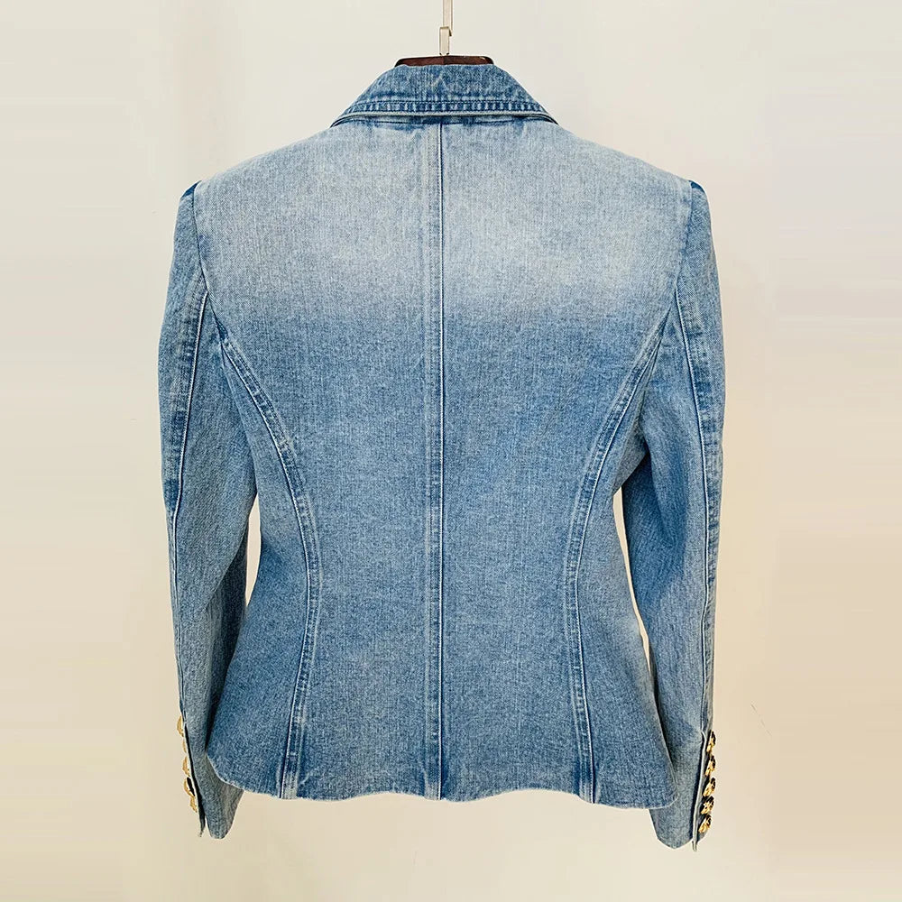Mona Double Breasted Denim Jeans Short Blazer