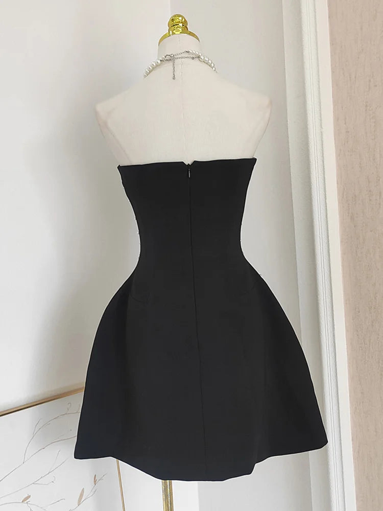Parisian Glam Diamond-Spliced Mini Dress - Celestia Couture