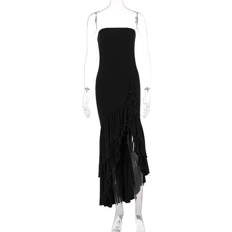 Strapless Ruffle Backless Sexy Dress Women 2024 Elegant Evening Prom Dress Bodycon Maxi Long Summer Dress Vestidos - Celestial Couture