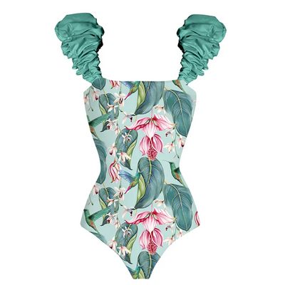 "Floral Fantasy" Fashion Floral Print One-Piece Swimsuit Set - Sexy Triangle Micro Bikinis, Low Waist Swimwear for Girls - Celestial Couture
