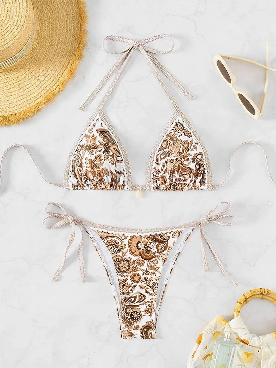 SERENITY Halter String Triangle Two Piece Bikini r - Celestia Couture