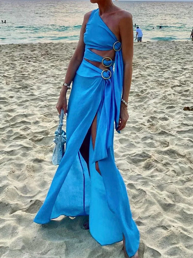 Asymmetrical Ring Detail Beach Dress - Chic Summer Swimwear - Celestia Couture