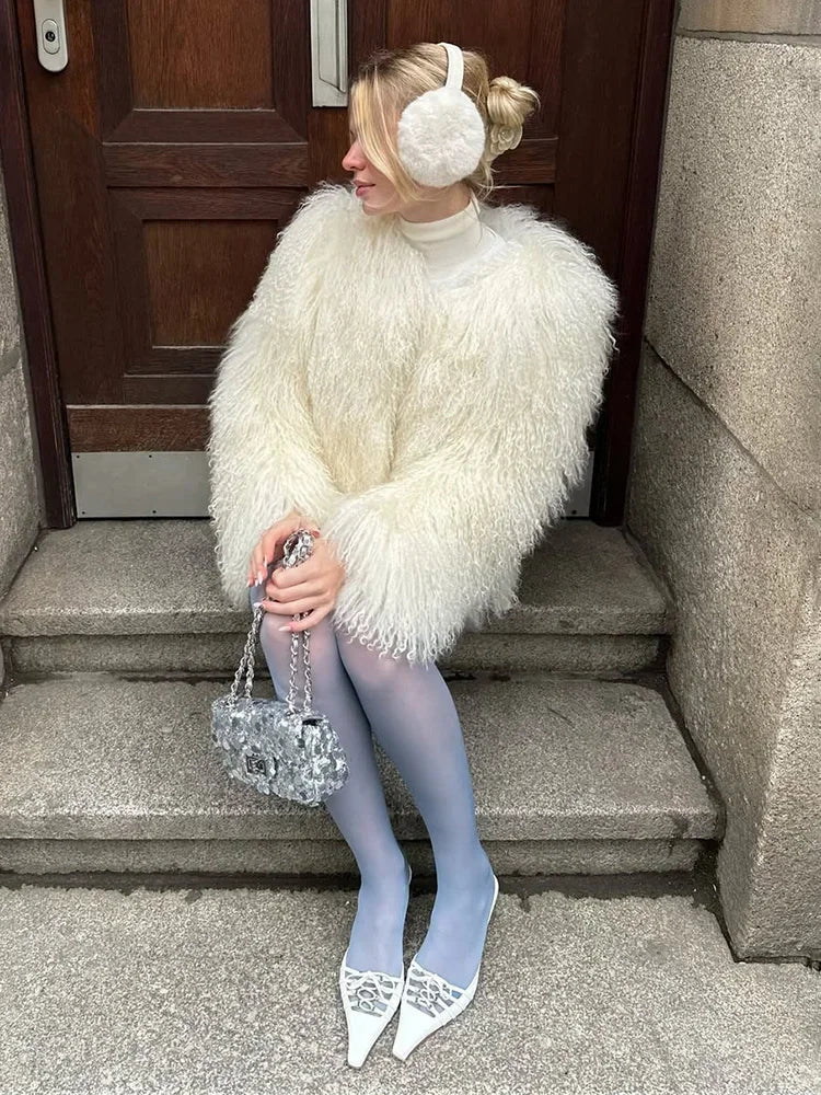 Valentina Fringe Fluffy Faux Fur Jacket