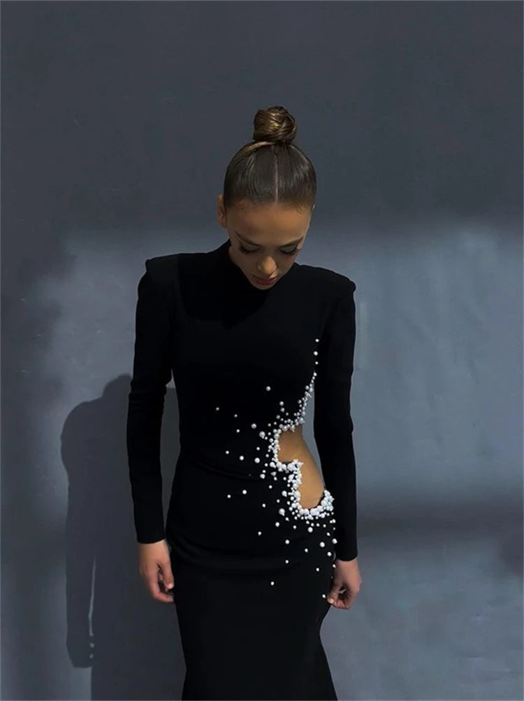 Twilight Bloom Beaded Mesh Midi Dress - Celestial Couture