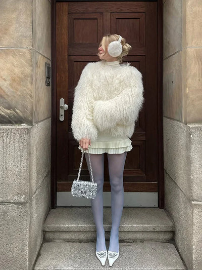 Valentina Fringe Fluffy Faux Fur Jacket