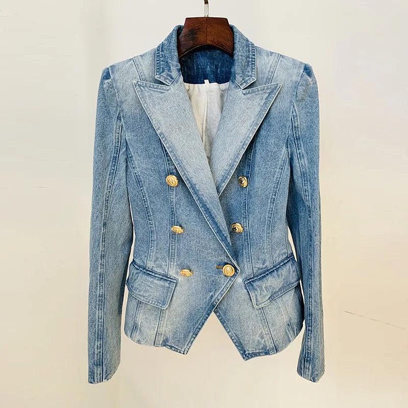 Mona Double Breasted Denim Jeans Short Blazer