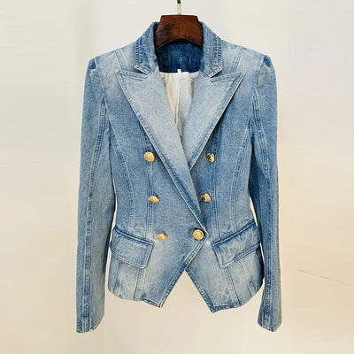 Mona Double Breasted Denim Jeans Short Blazer