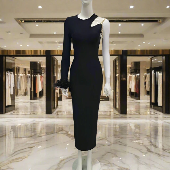 Iconic Elegance V-Neck Bodycon Midi Dress - Celestia Couture